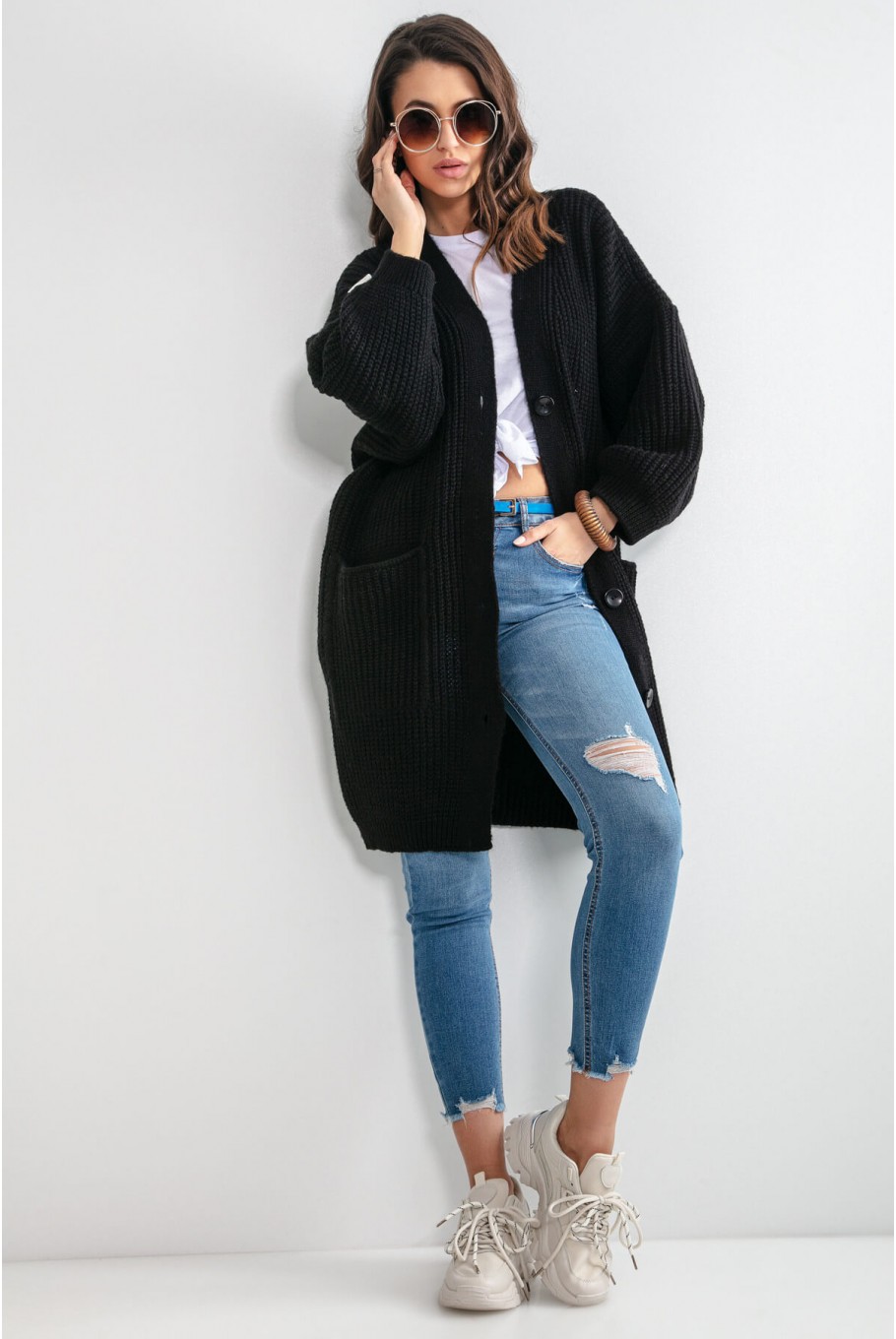 Cardigan jacheta dama negru tricotata cu nasturi